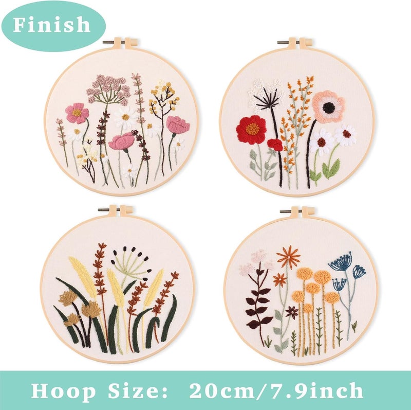 REEWISLY 4ps Embroidery Starter kit with Flowers Patterns and Instructions, DIY Adult Beginner Cross Stitch Kits, Including 2 Plastic Embroidery Hoop, 1 Pair of Scissors, Colored Threads and Needles - Image 3